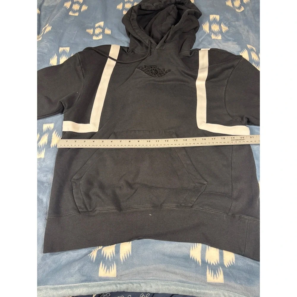 Jordan Mens Black White Geometric Stripe Wings Logo Pullover Hoodie Size M
